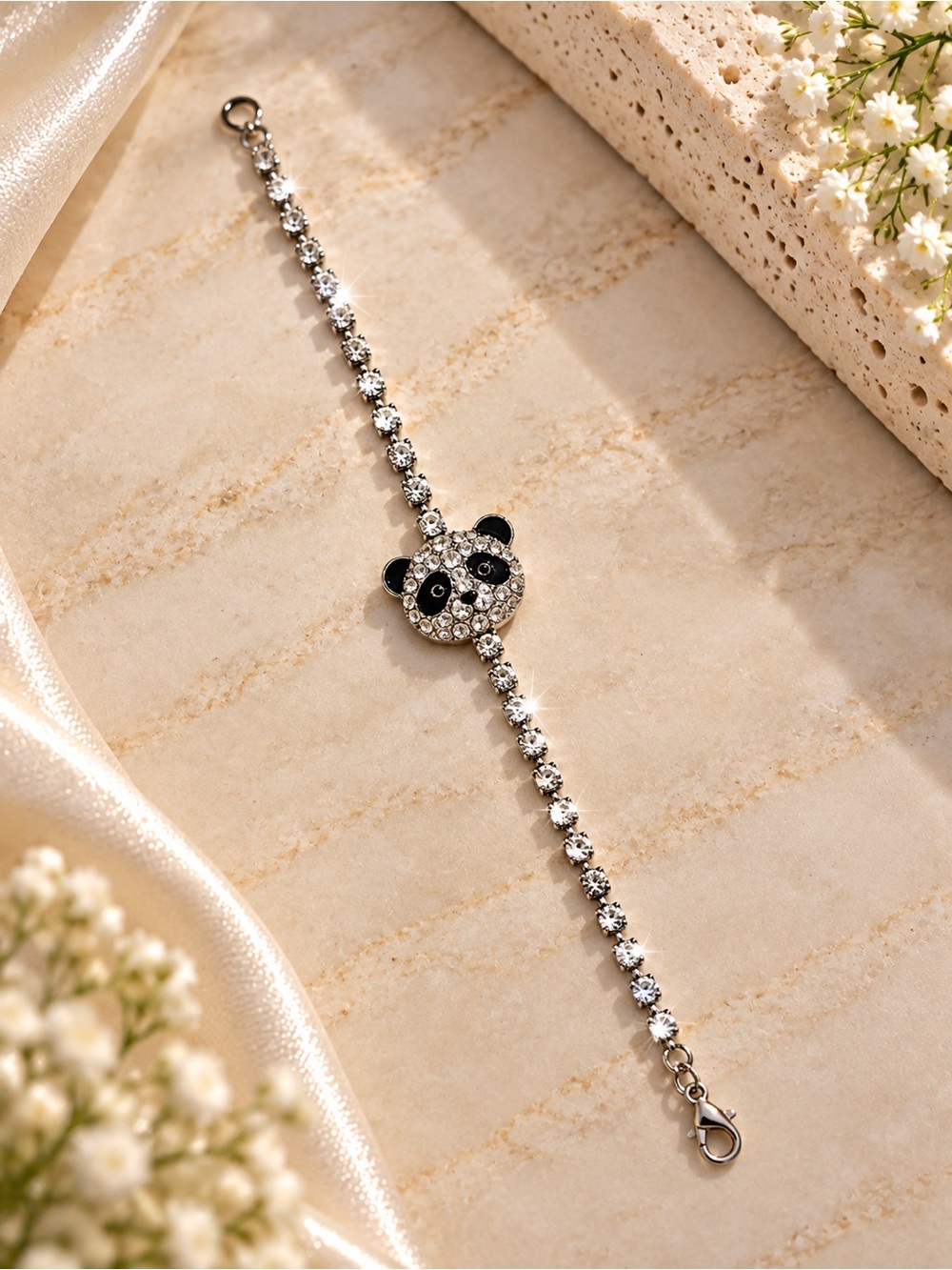 Silver Panda Crystal Tennis Bracelet - Women Jewelry